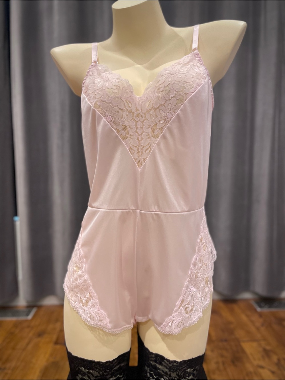 Vintage pink nylon Teddy playsuit